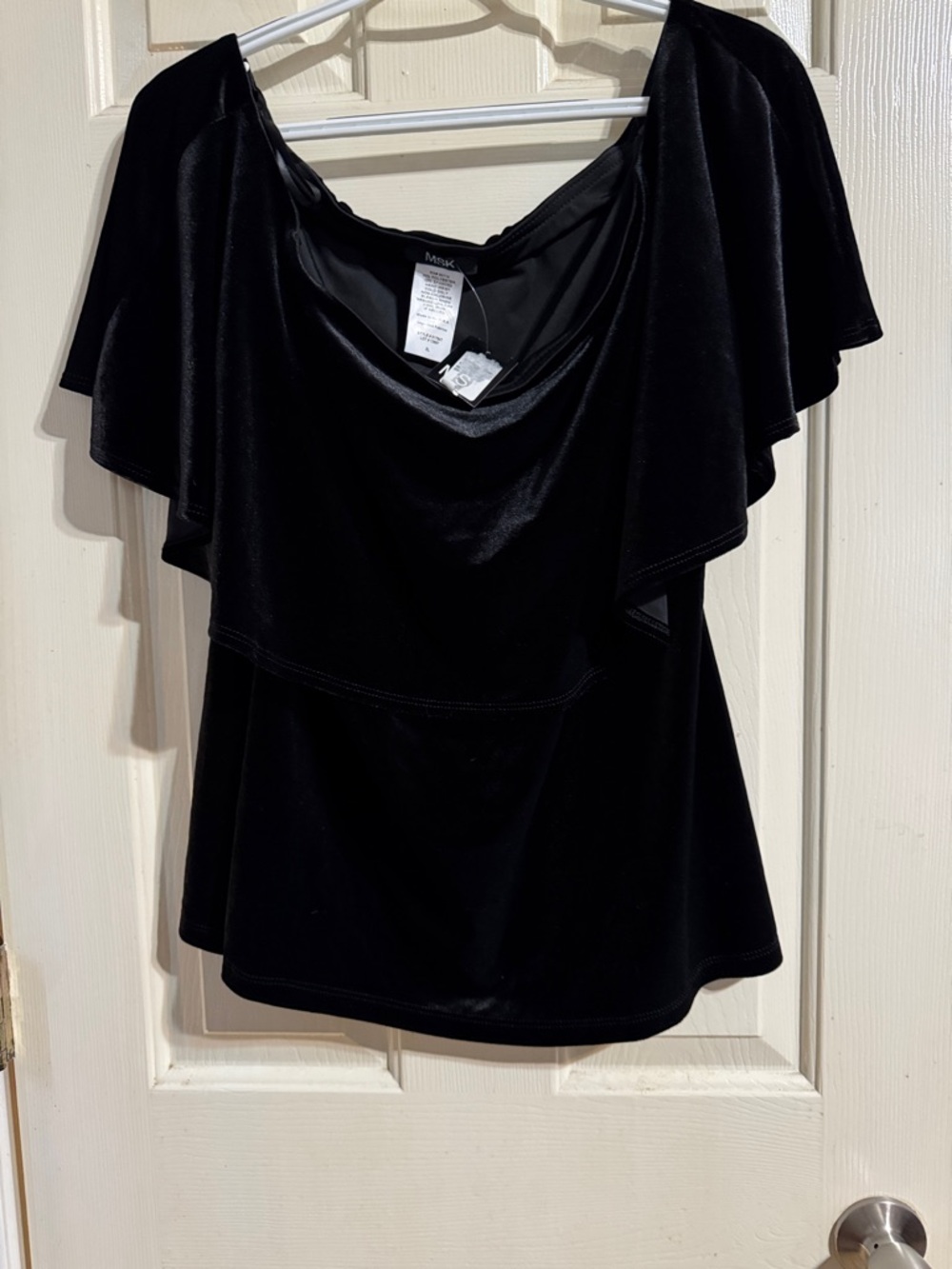 MSK Black Velvet Off-Shoulder Flutter Top
